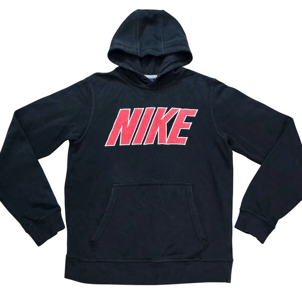Nike Men's Size Small Black Hoodie Pullover‎ Red White Logo Sweatshirt
